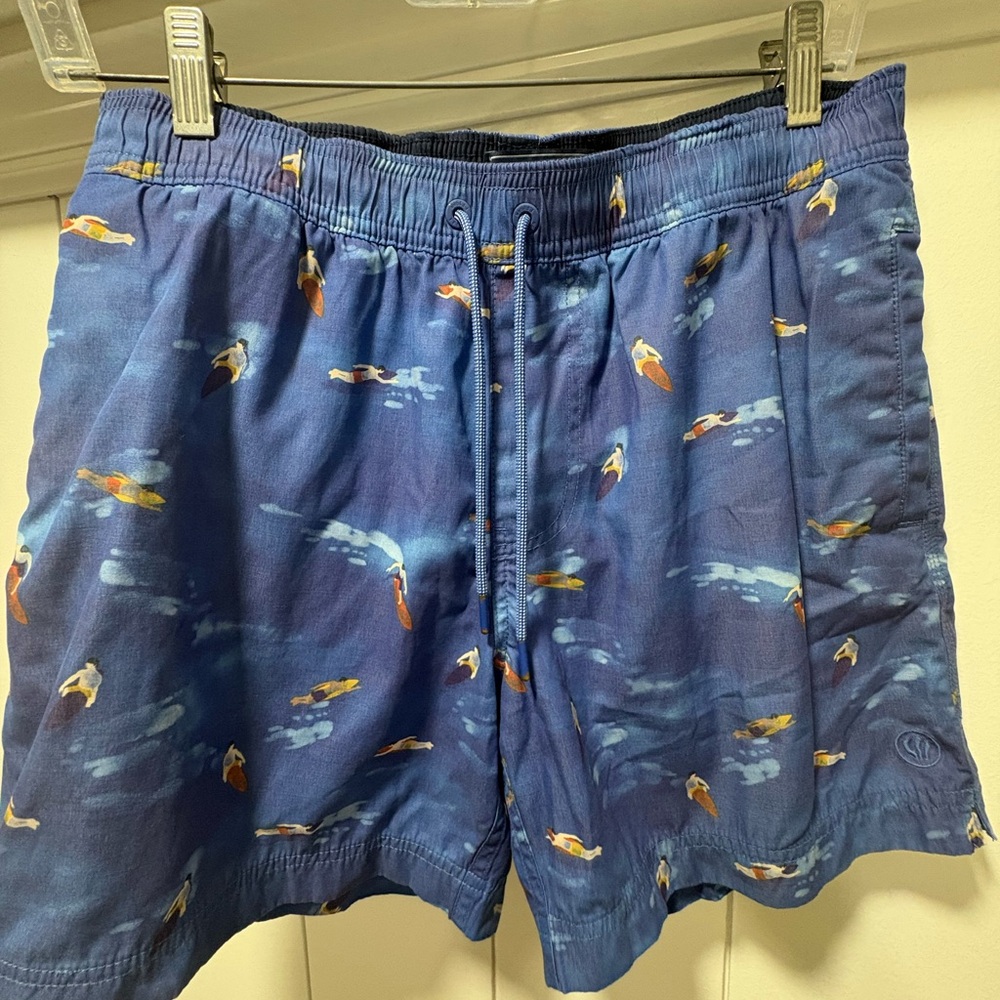 Fat Face Blue Swim Trunks with Fish Design